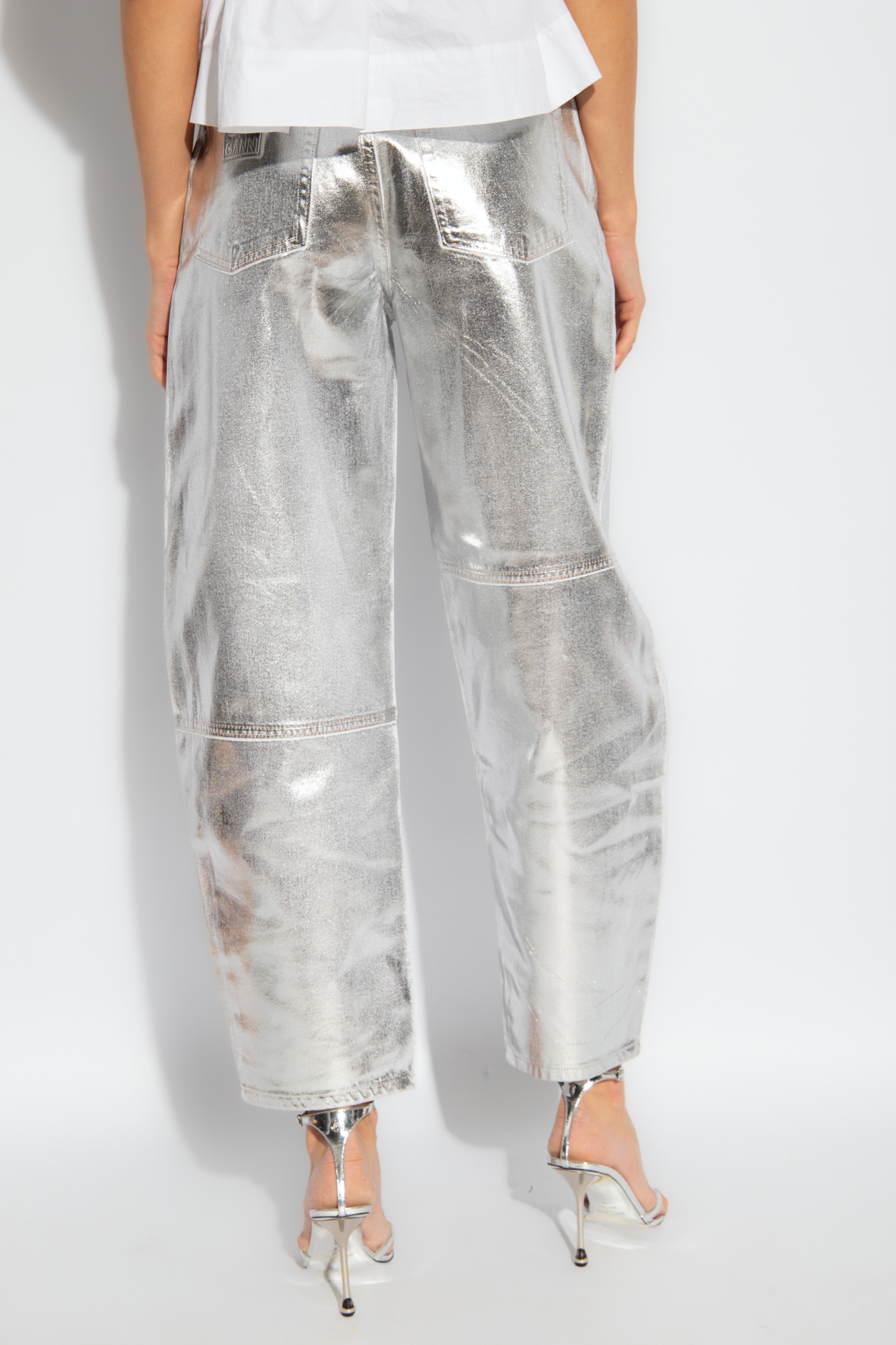 Silver Metallic jeans Ganni - lightning bolt print shorts